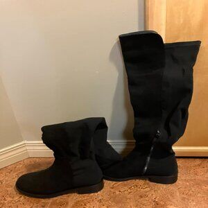 🆕Women's Black-suede Knee High Comfortable Thigh High Daily Low Flat Heel Boots